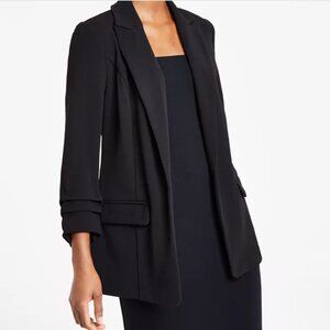 NWT, Bar III, Blazer Notch-Lapel Ruched-Sleeve Open-Front Blazer, Xs, Black
